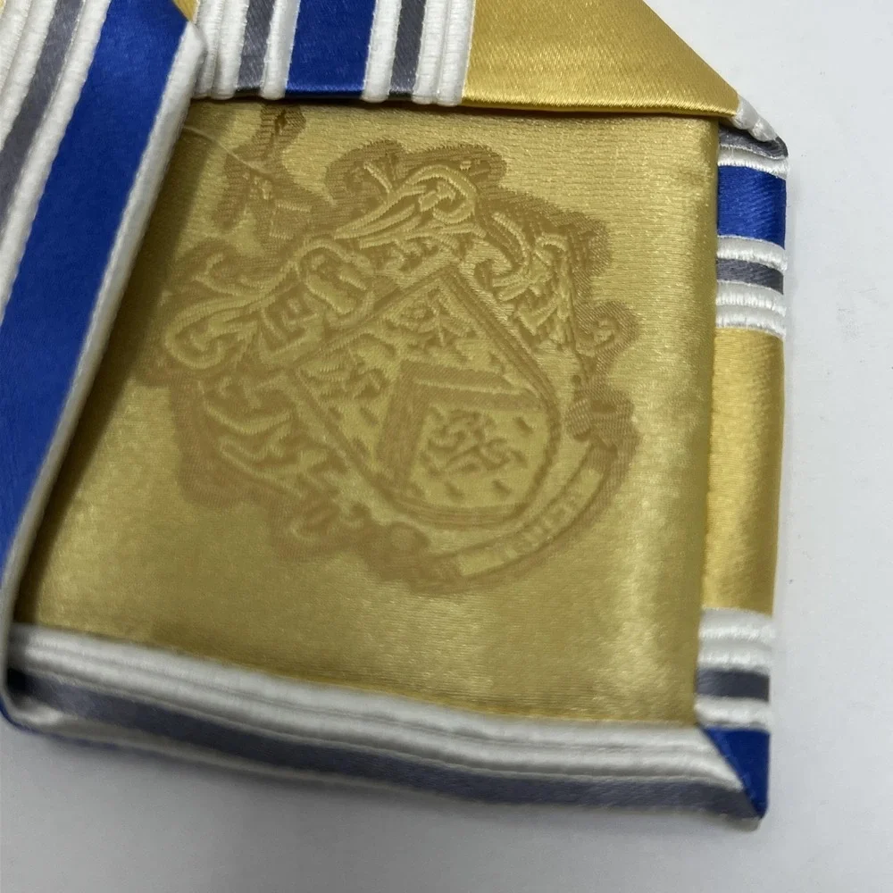 Donald J. Trump Silk Tie Mens Gold Blue Diagonal Stripe Signature Crest Necktie